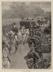 Het jubileum in Windsor, beoordeling van vrijwillige brandweerkorpsen door de koningin